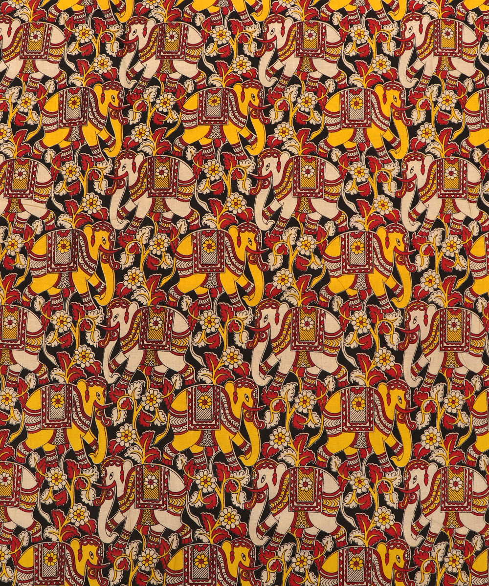 Black Colour Elephant Print Cotton Fabric ( 1 Meter )