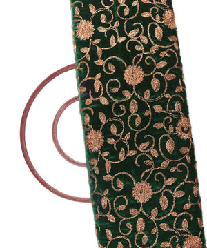 bottle green colour floral zari embroidery velvet fabric 1