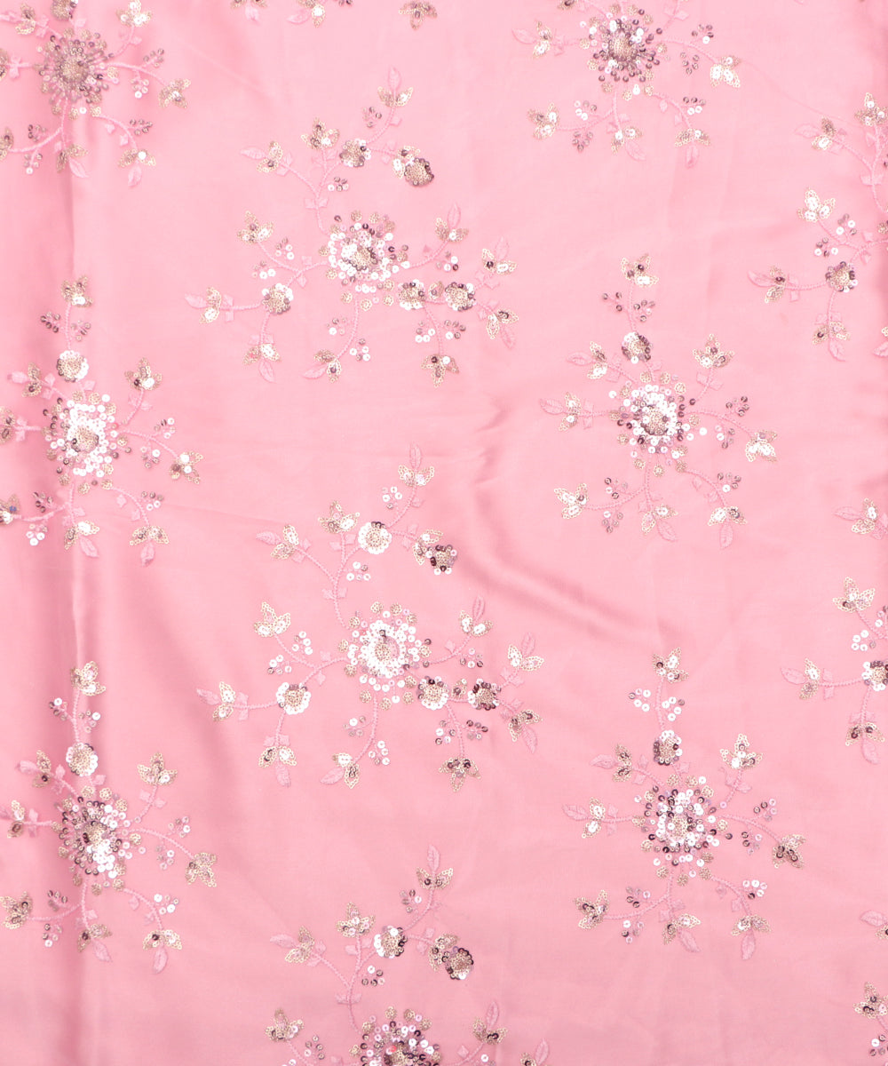 Pink Colour Floral Embroidery Net Fabric( 1 Meter )