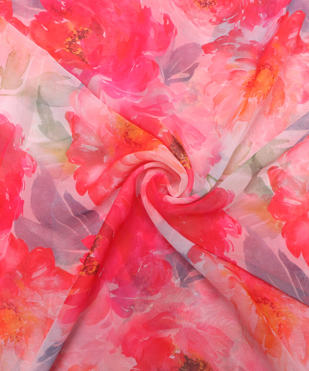 White Colour Floral Print Digital Georgette Fabric