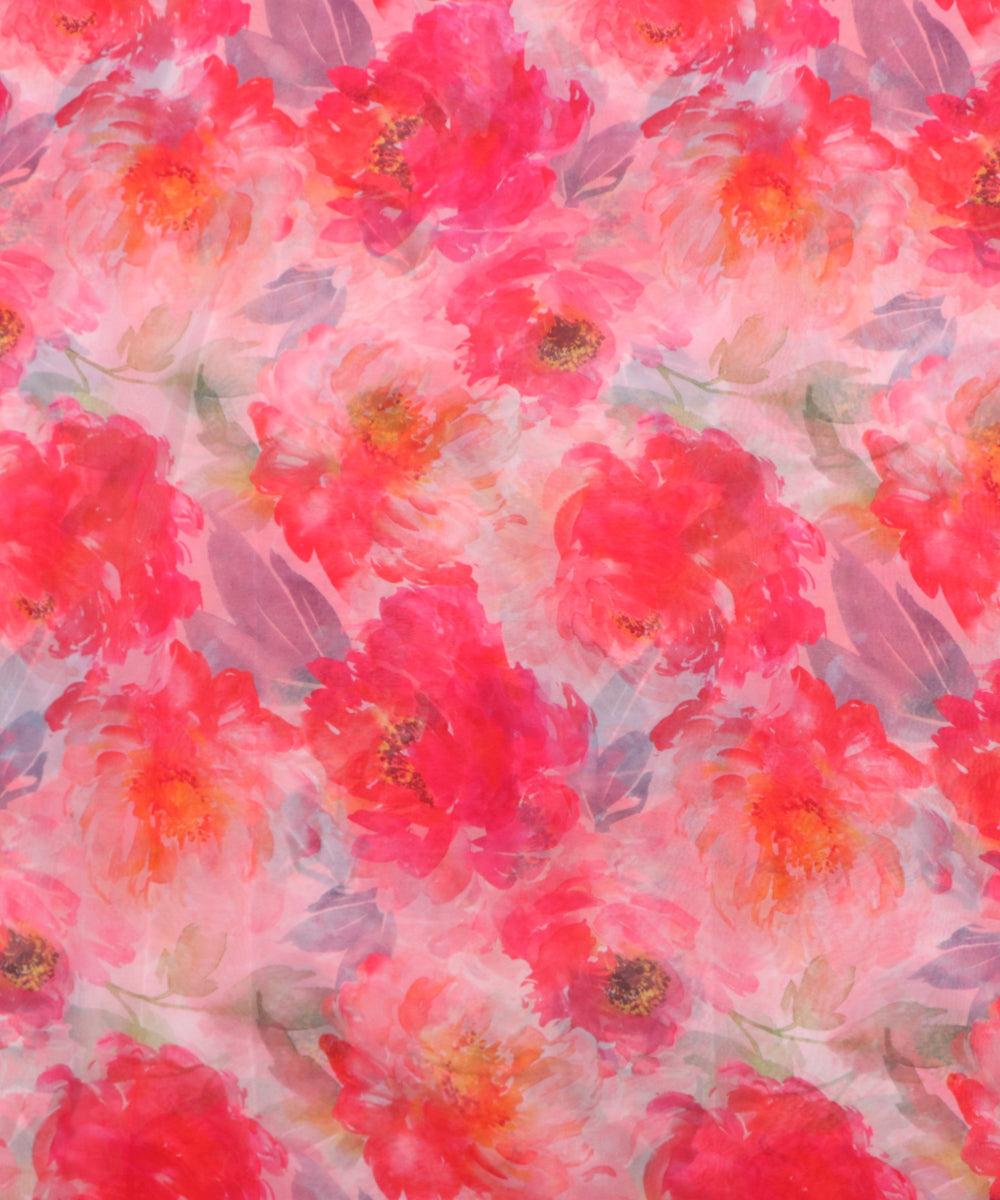 White Colour Floral Print Digital Georgette Fabric