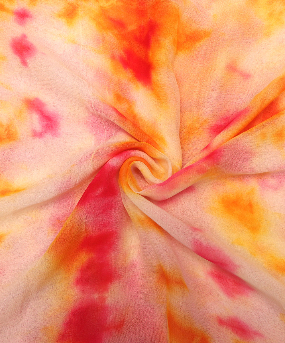 Yellow Magenta Colour Tie Dye Viscose Georgette Fabric ( 3.60 Meter )