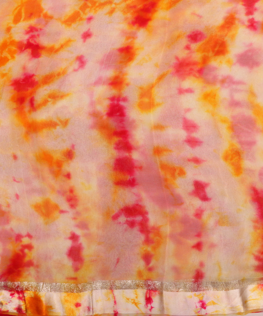 Yellow Magenta Colour Tie Dye Viscose Georgette Fabric ( 3.60 Meter )