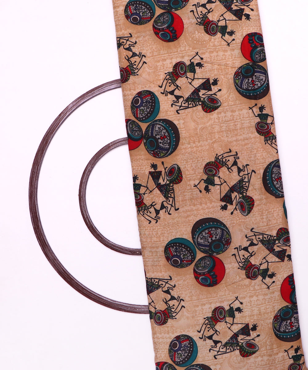 Beige Colour Warli Print Rayon Fabric( 1 Meter )