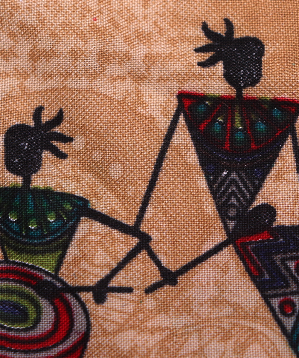 Beige Colour Warli Print Rayon Fabric( 1 Meter )