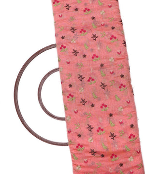 pink thread embroidery chanderi fabric
