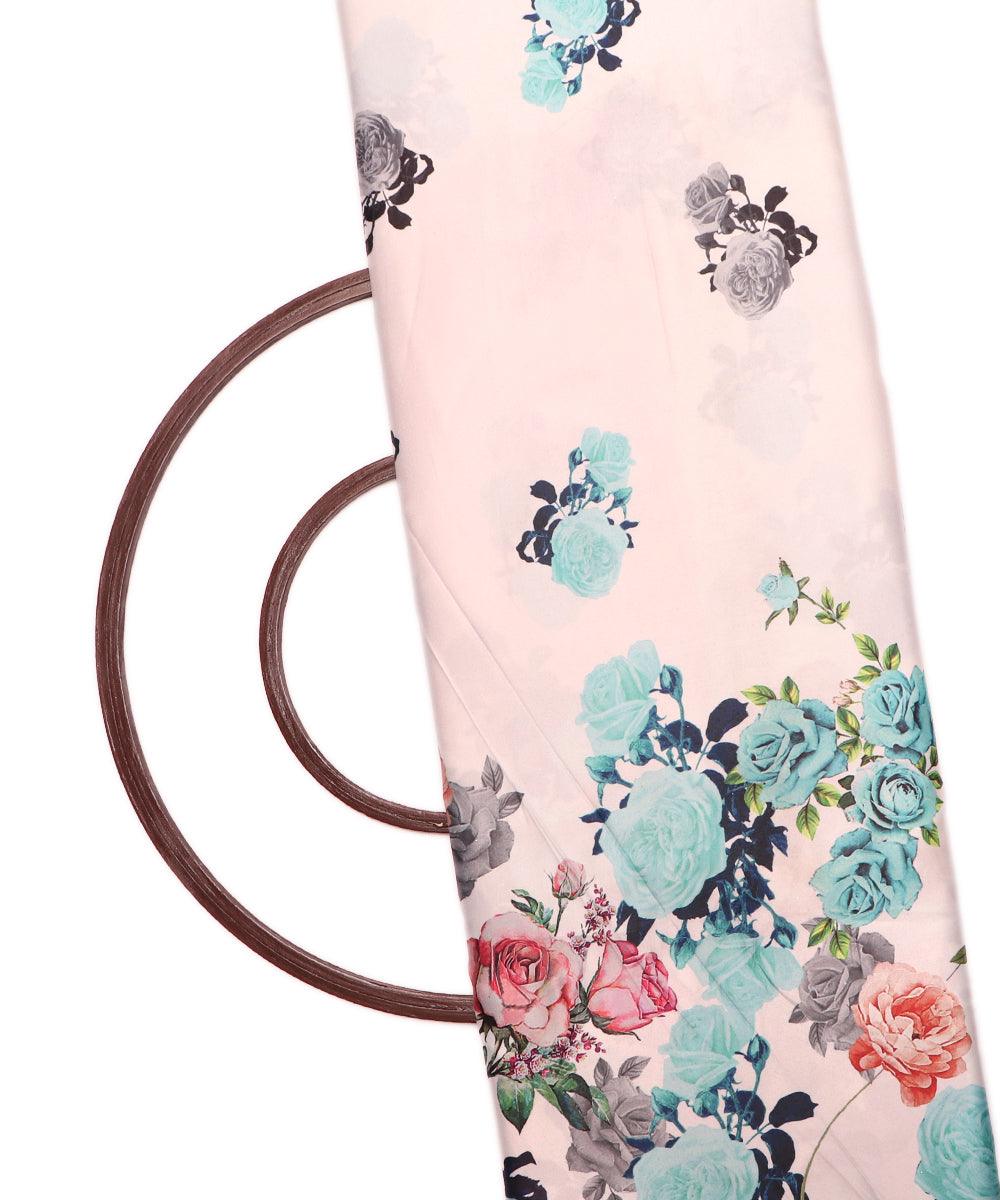 white and blue floral design satin moss fabric b100 3927
