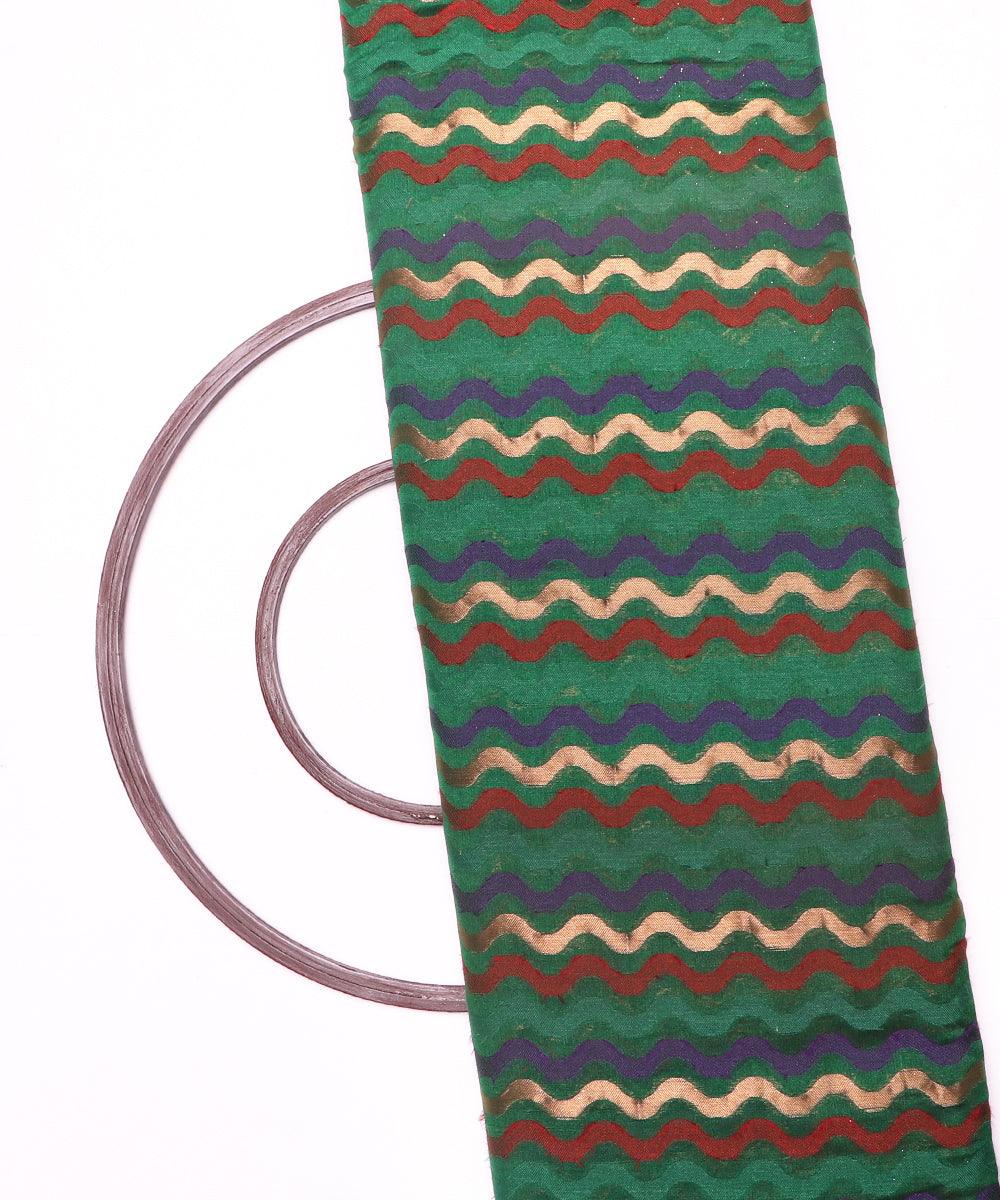 green zig zag pattern chanderi silk fabric
