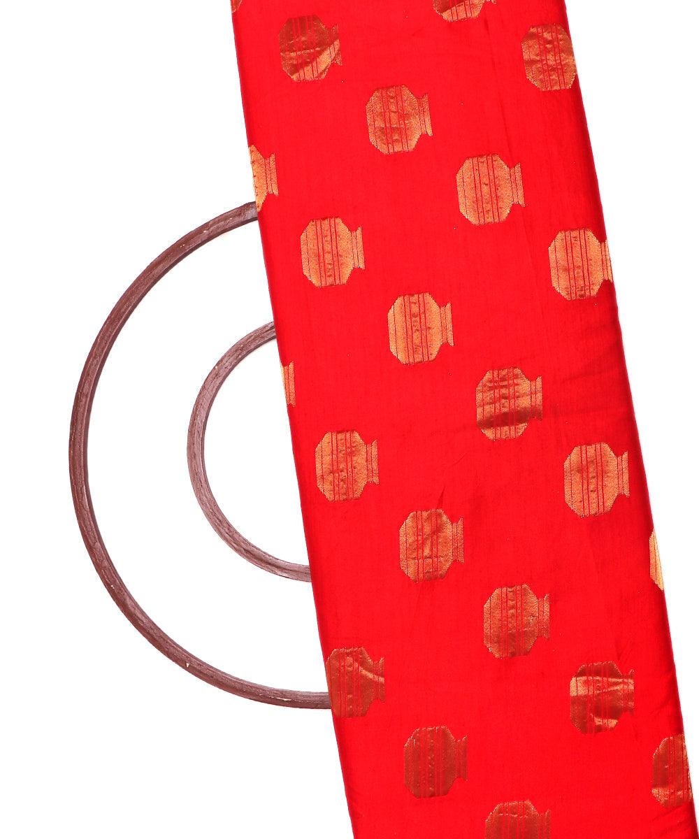 red and golden matka clay pot print banarasi brocade silk fabric o146 5647