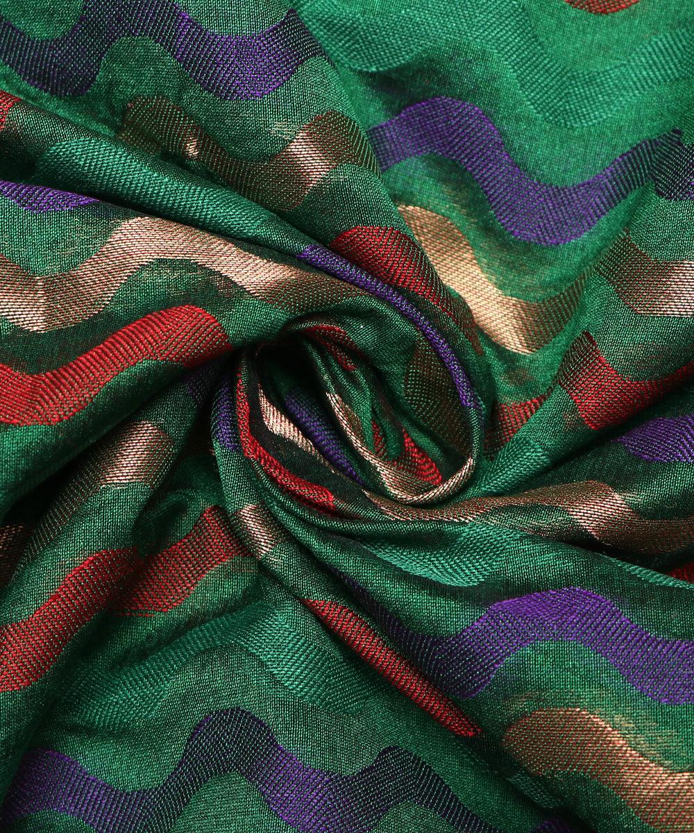 green zig zag pattern chanderi silk fabric