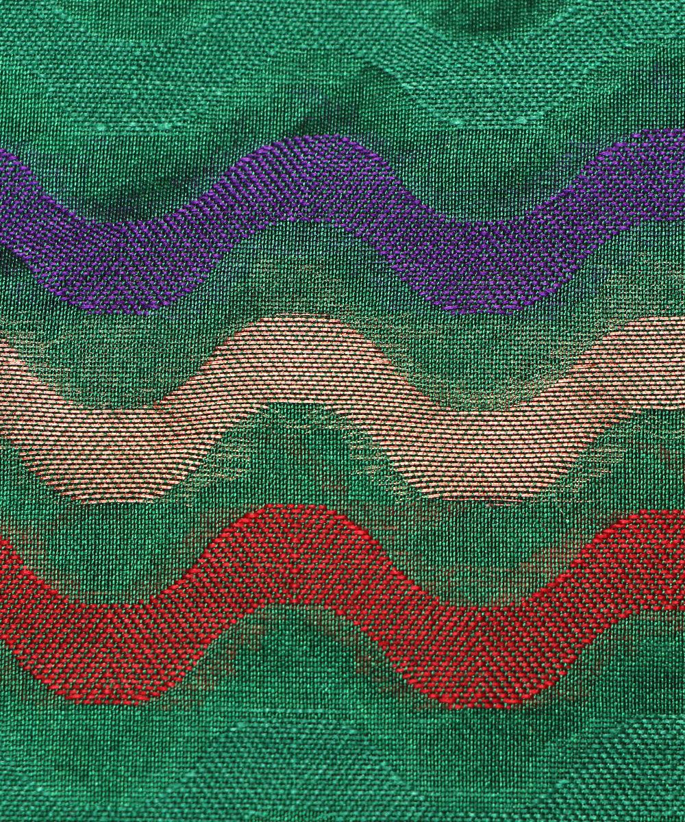 green zig zag pattern chanderi silk fabric