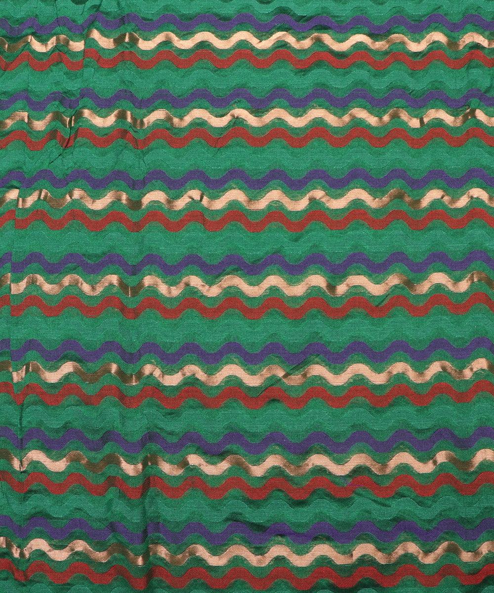 green zig zag pattern chanderi silk fabric