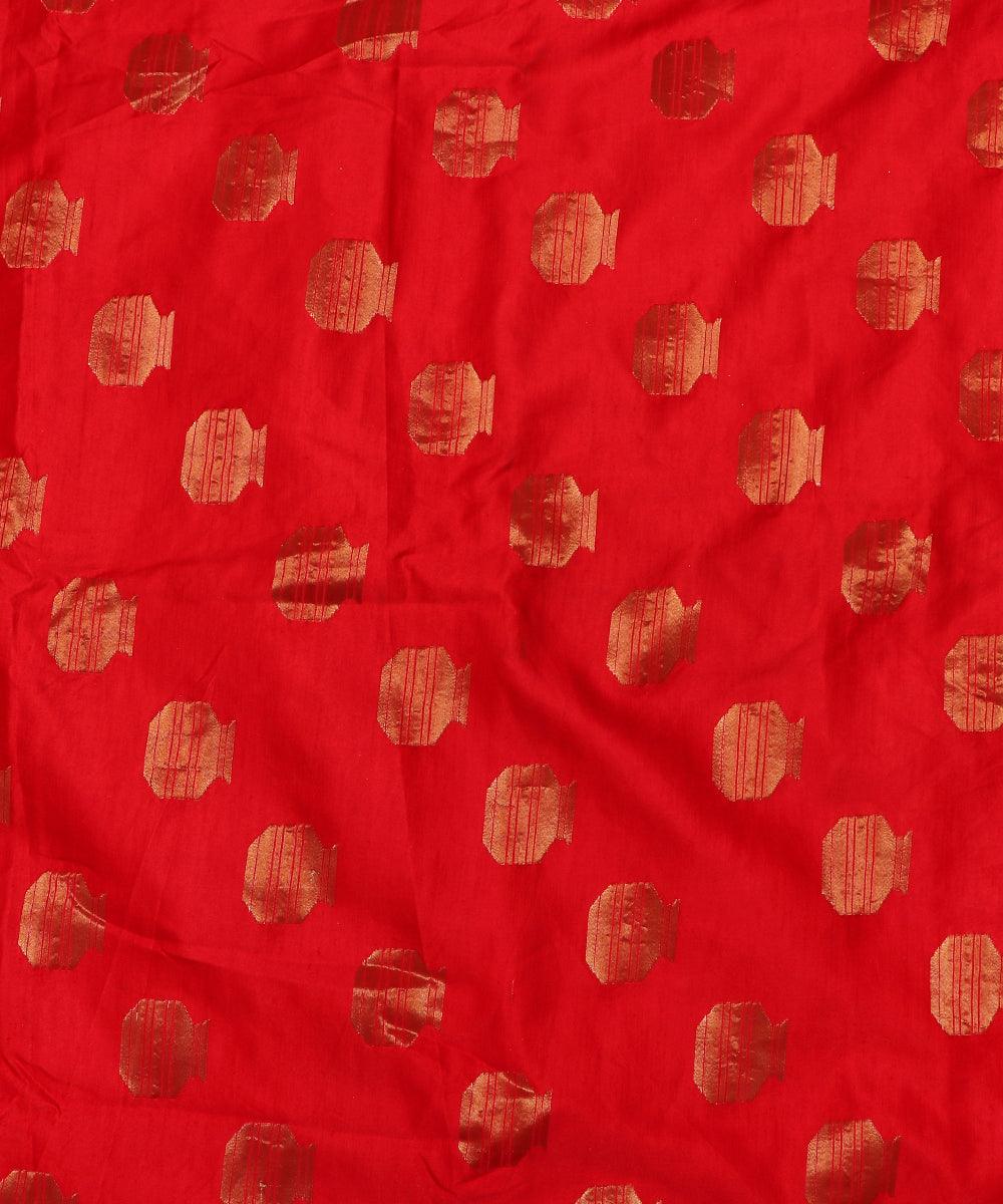 red and golden matka clay pot print banarasi brocade silk fabric o146 5647
