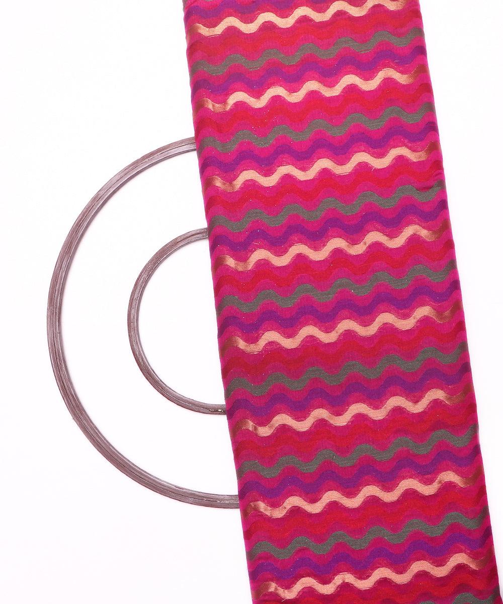 pink zig zag pattern chanderi silk fabric