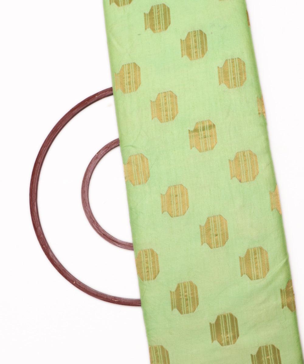 neon green and golden matka clay pot print banarasi brocade silk fabric o146 5648
