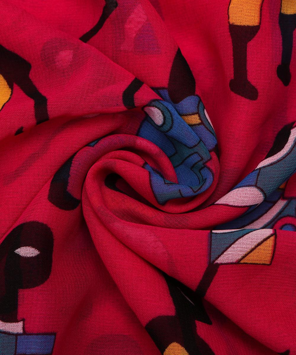 magenta warli print georgette fabric