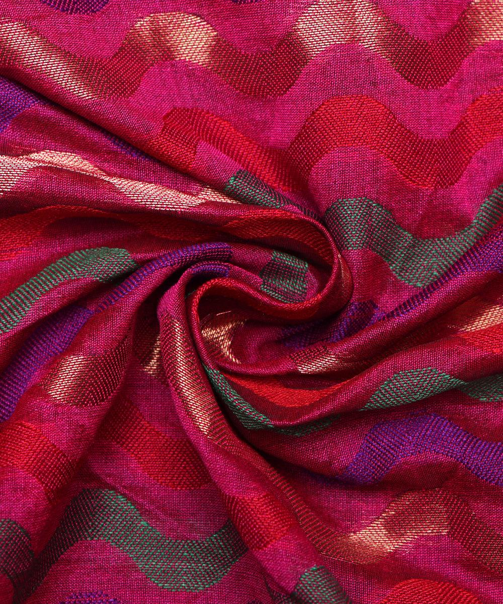 pink zig zag pattern chanderi silk fabric