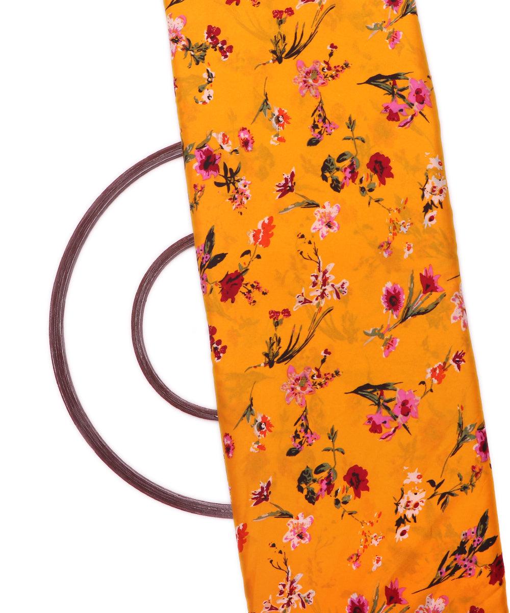 yellow pink floral pattern crepe fabric