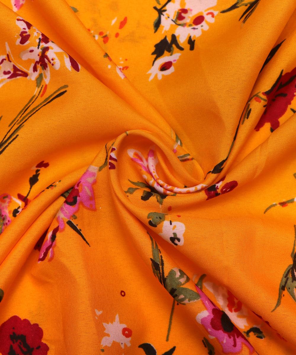 yellow pink floral pattern crepe fabric