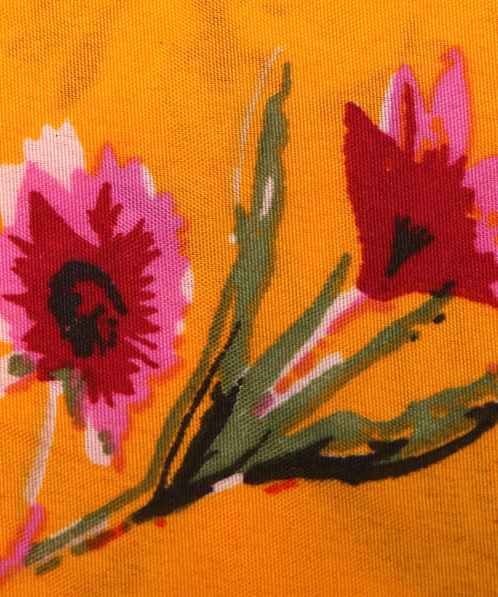 yellow pink floral pattern crepe fabric