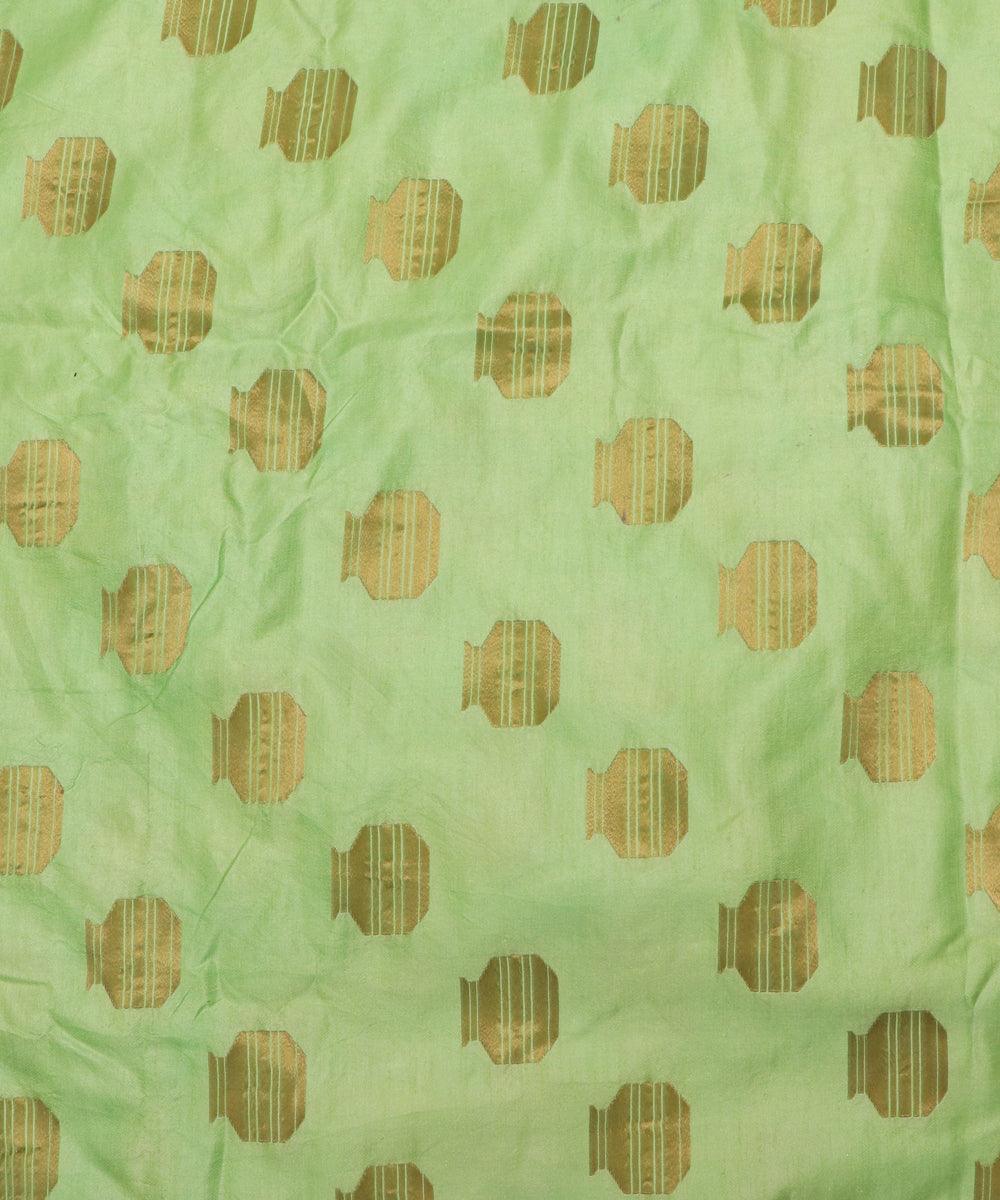 neon green and golden matka clay pot print banarasi brocade silk fabric o146 5648