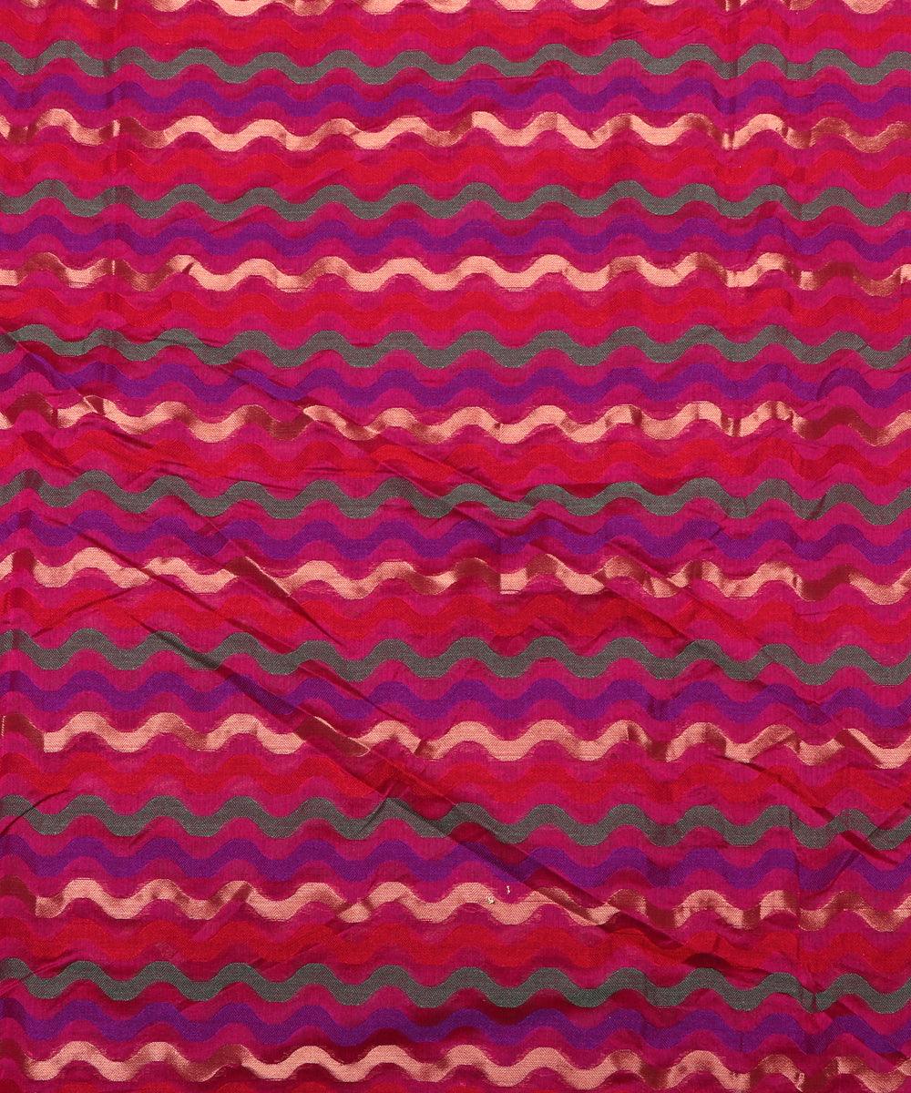 pink zig zag pattern chanderi silk fabric