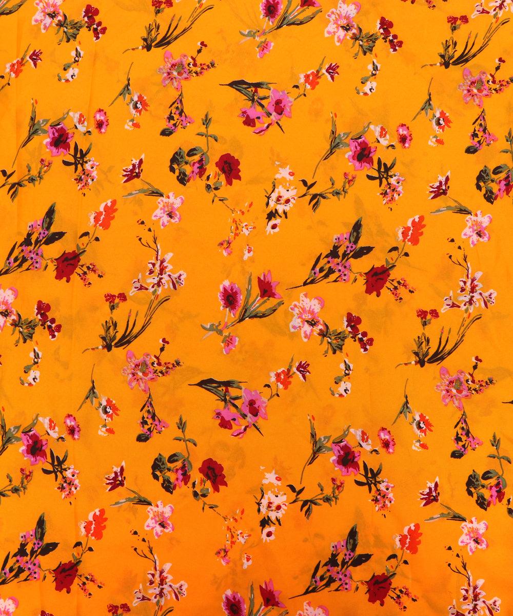 yellow pink floral pattern crepe fabric