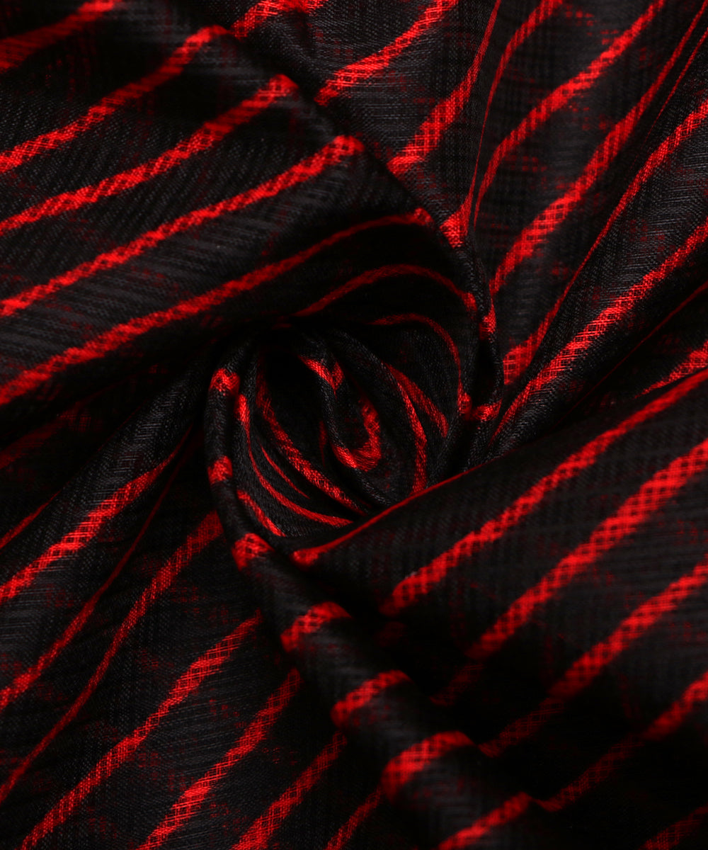 Black Colour Lehariya Kota Doria Fabric