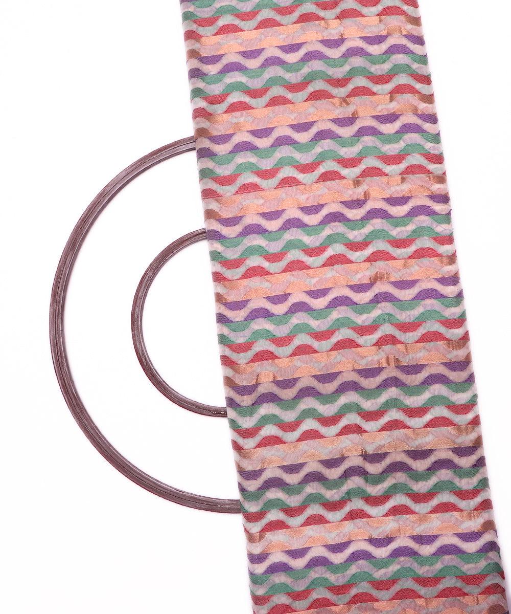 white zig zag pattern chanderi silk fabric