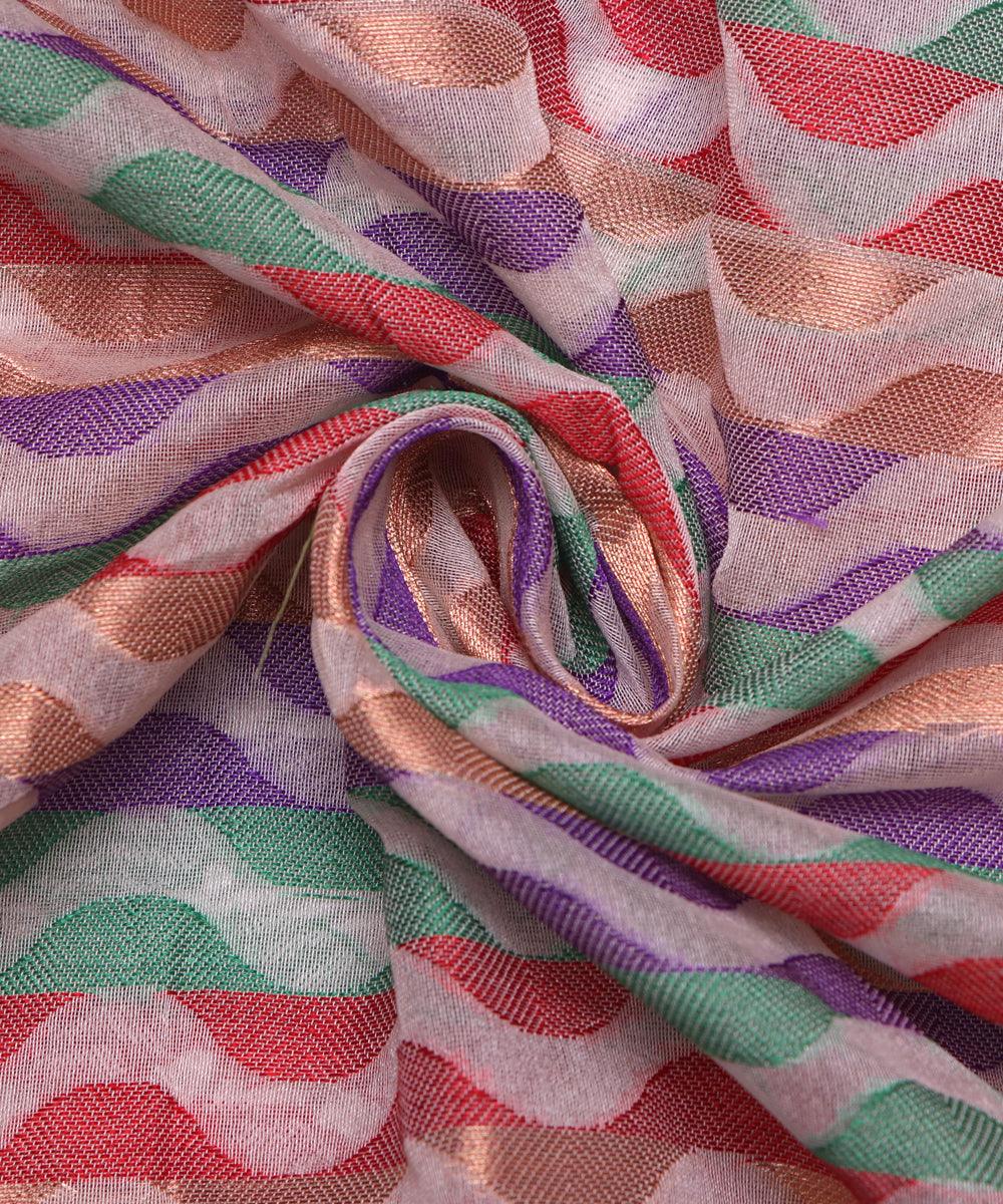 white zig zag pattern chanderi silk fabric
