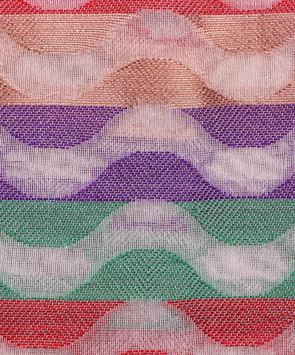 white zig zag pattern chanderi silk fabric