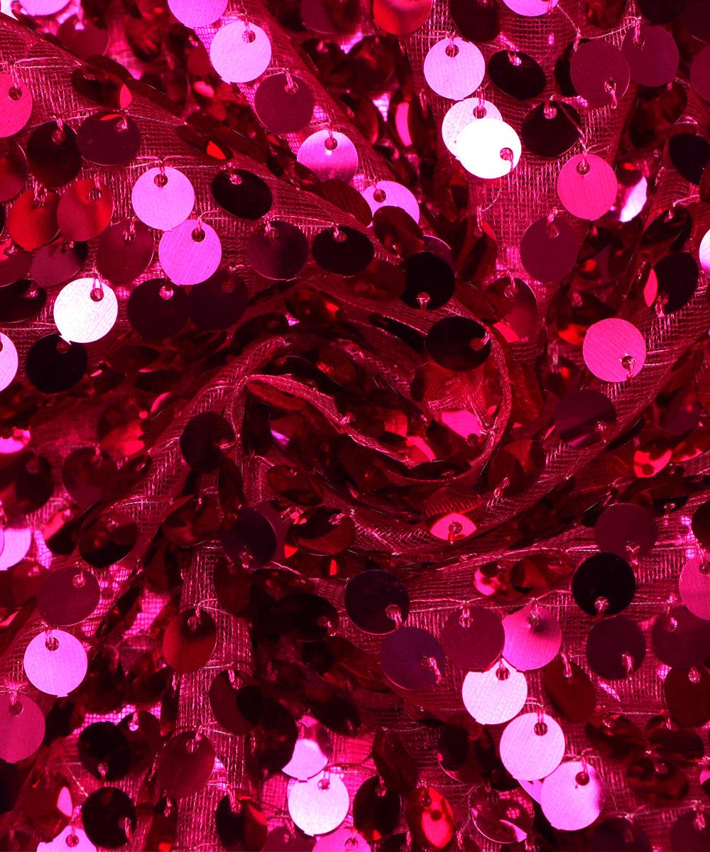 pink sequin net embroidery fabric