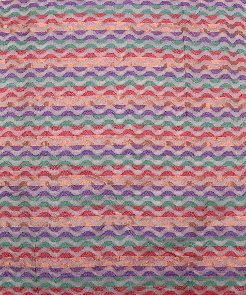 white zig zag pattern chanderi silk fabric