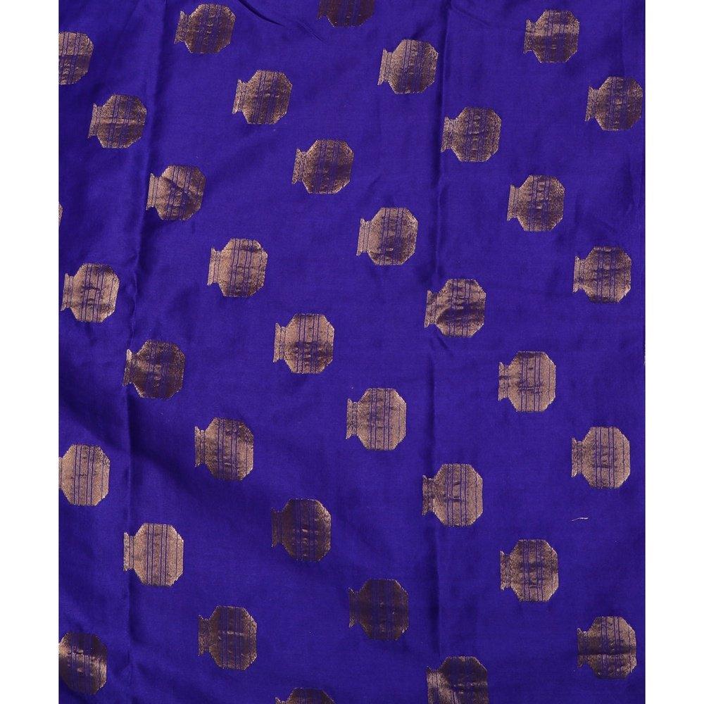 dark blue and golden matka clay pot print banarasi brocade silk fabric o146 5649