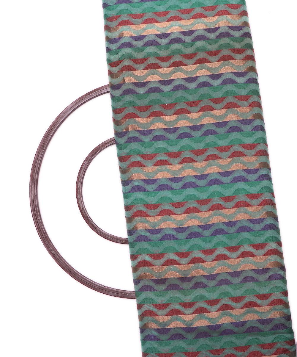 cyan zig zag pattern chanderi silk fabric