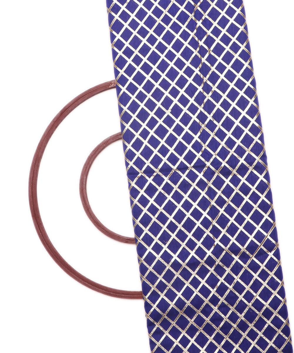 midnight blue checks pattern gotta raw silk fabric