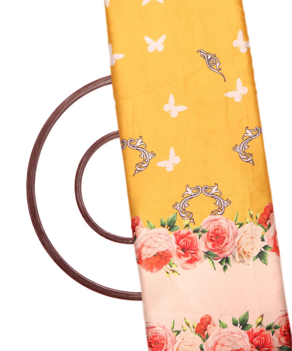 yellow floral design satin moss fabric b100 3916