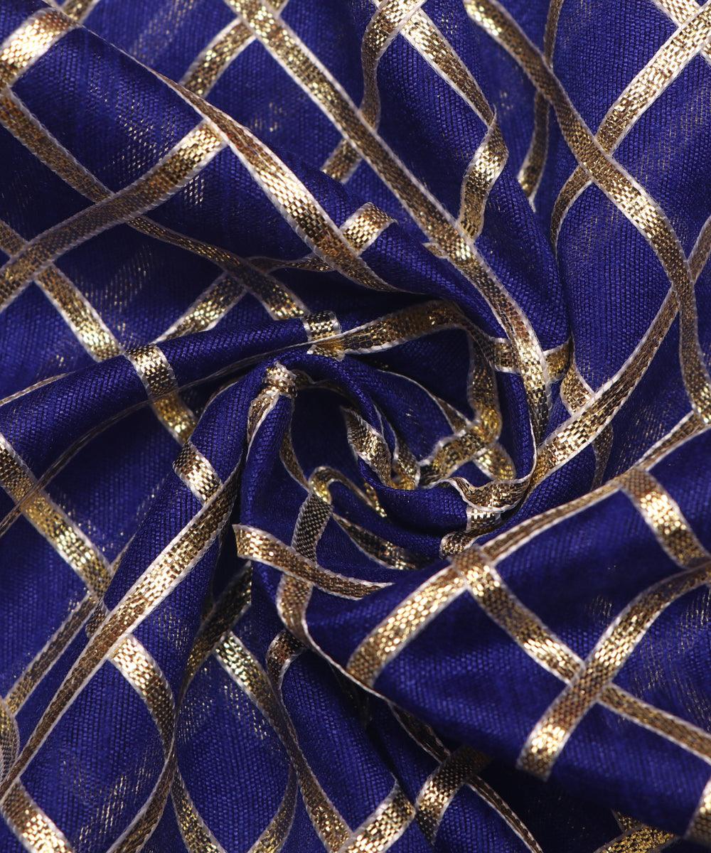 midnight blue checks pattern gotta raw silk fabric