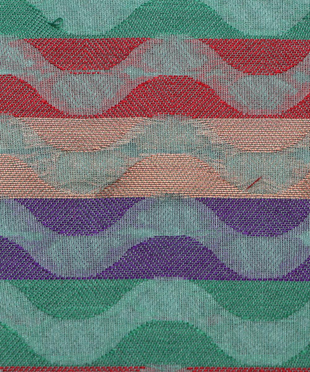 cyan zig zag pattern chanderi silk fabric