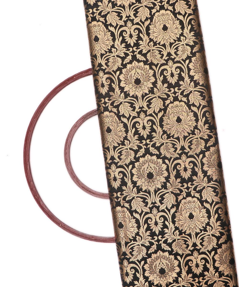 black and golden floral design banarasi brocade silk o146 4085