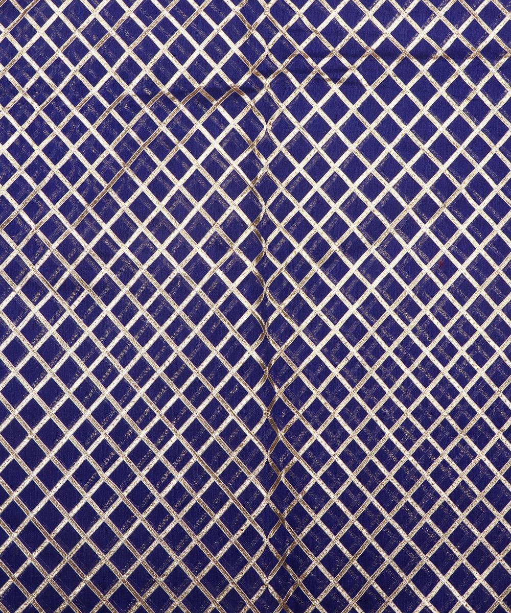midnight blue checks pattern gotta raw silk fabric