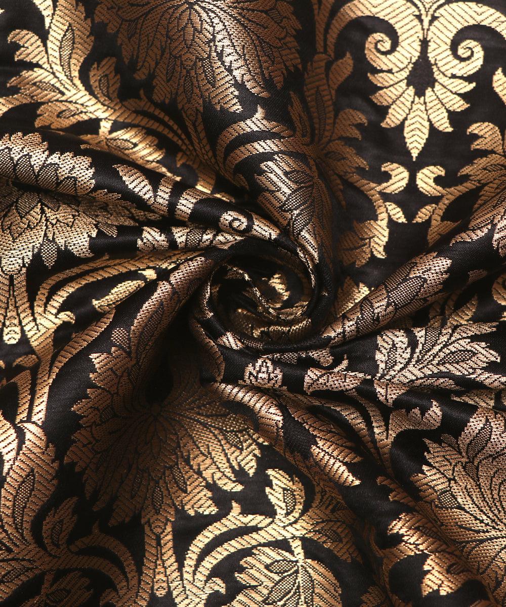 black and golden floral design banarasi brocade silk o146 4085