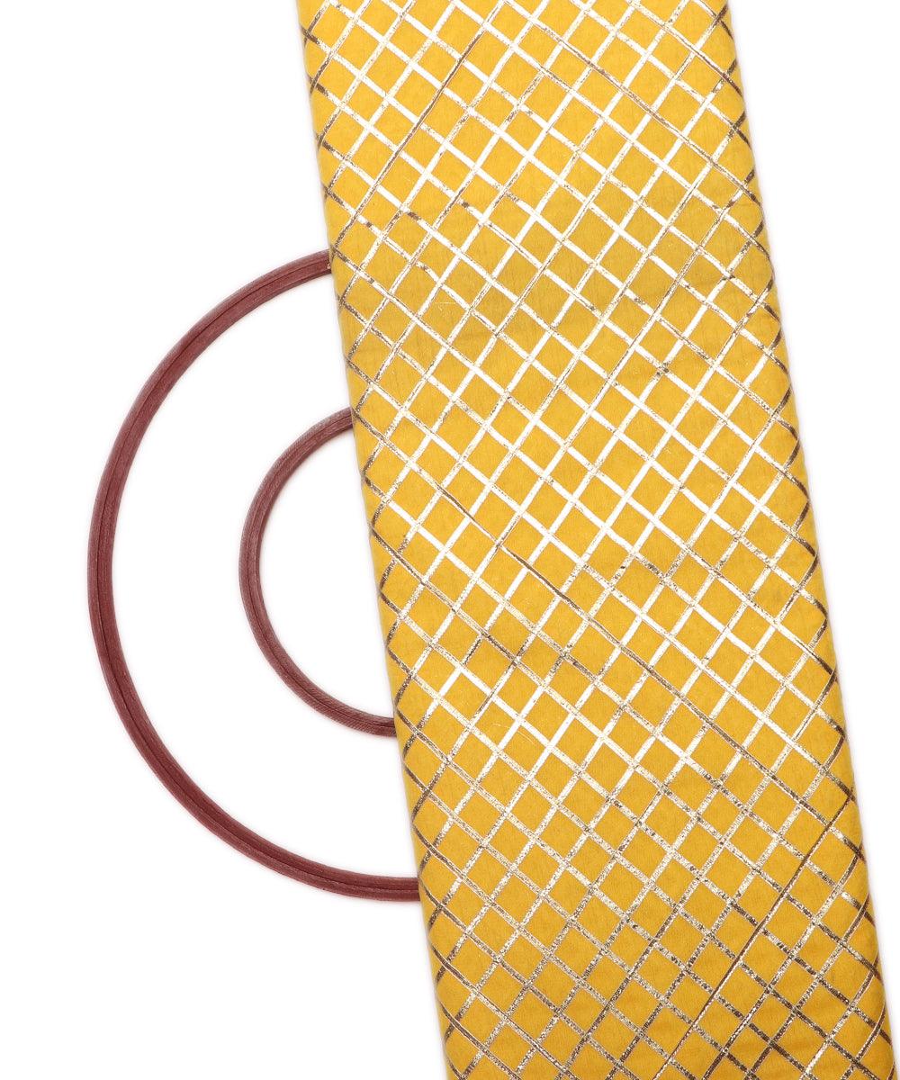 light yellow checks pattern gotta raw silk fabric