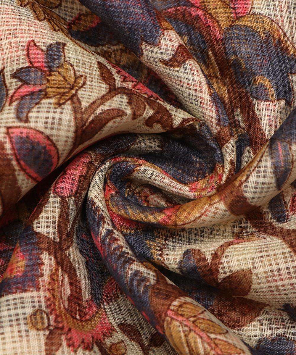 brown kalamkari print kota doria fabric