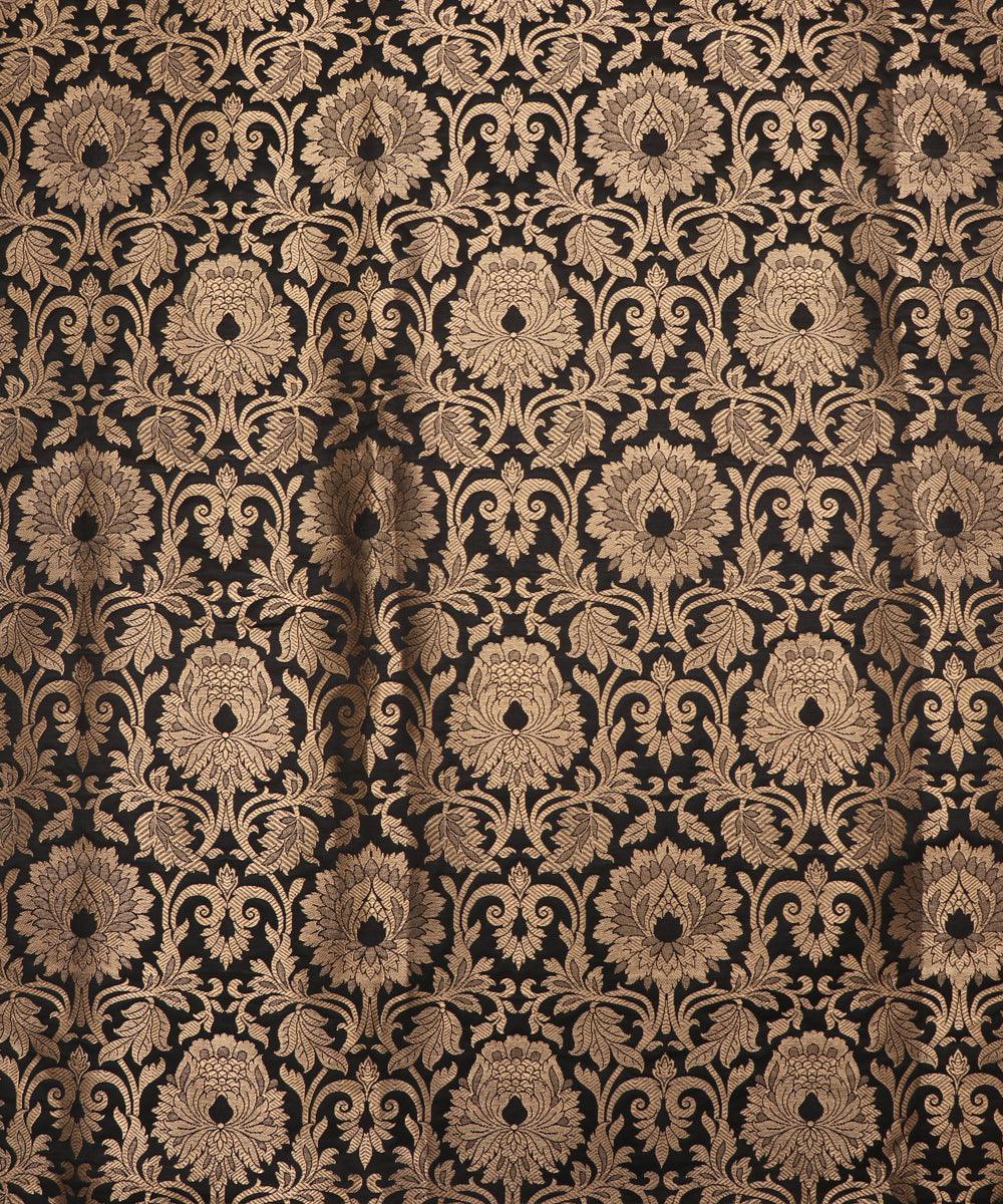 black and golden floral design banarasi brocade silk o146 4085