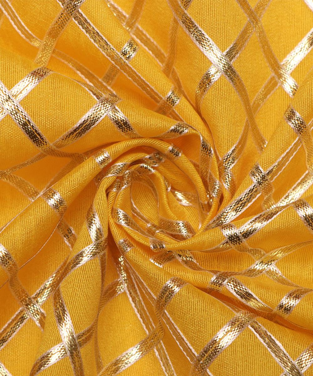 light yellow checks pattern gotta raw silk fabric