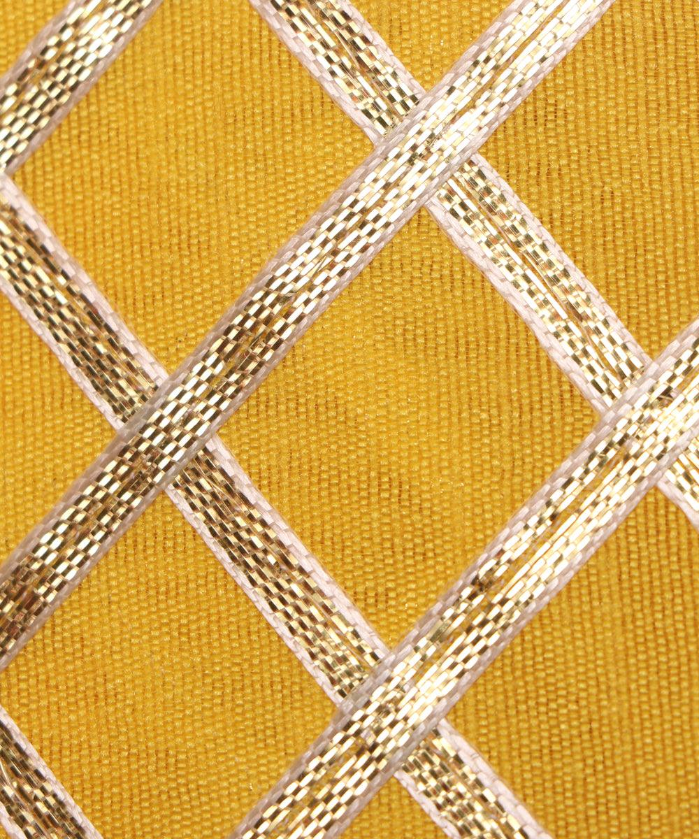 light yellow checks pattern gotta raw silk fabric