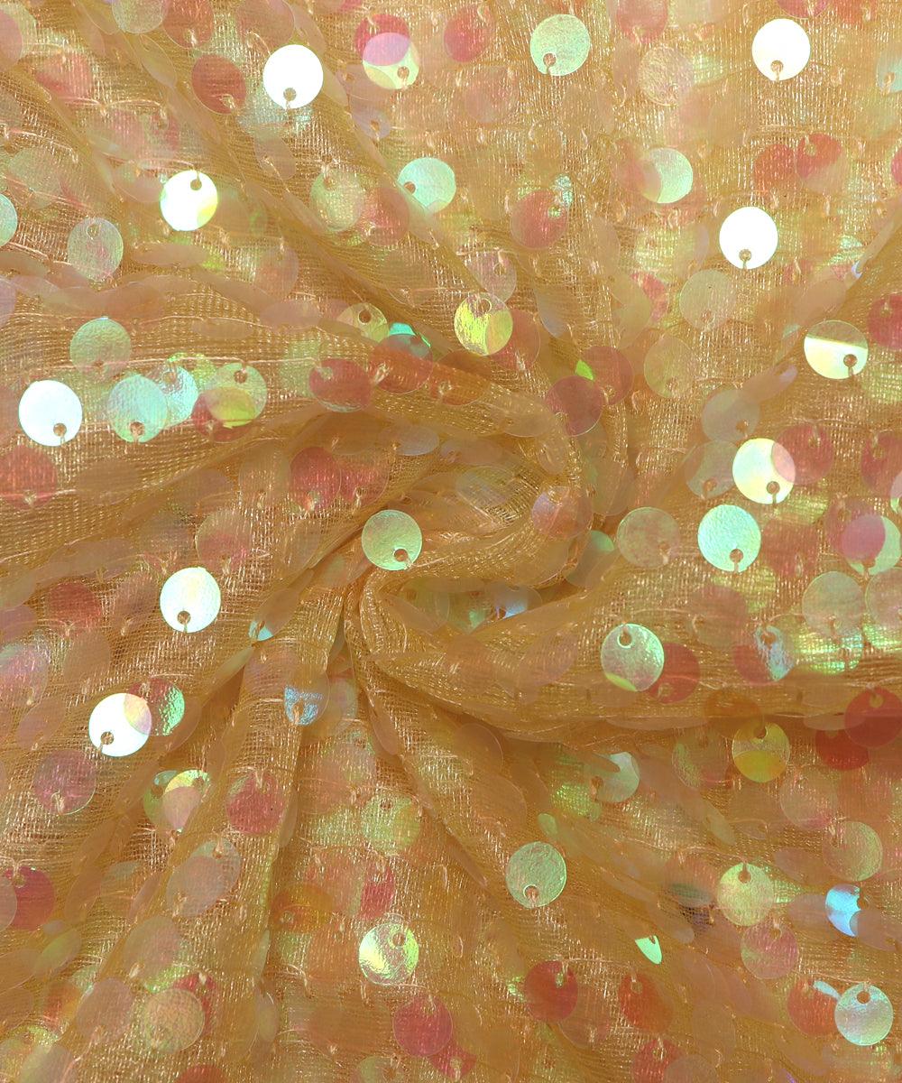 mint green sequin net embroidery fabric