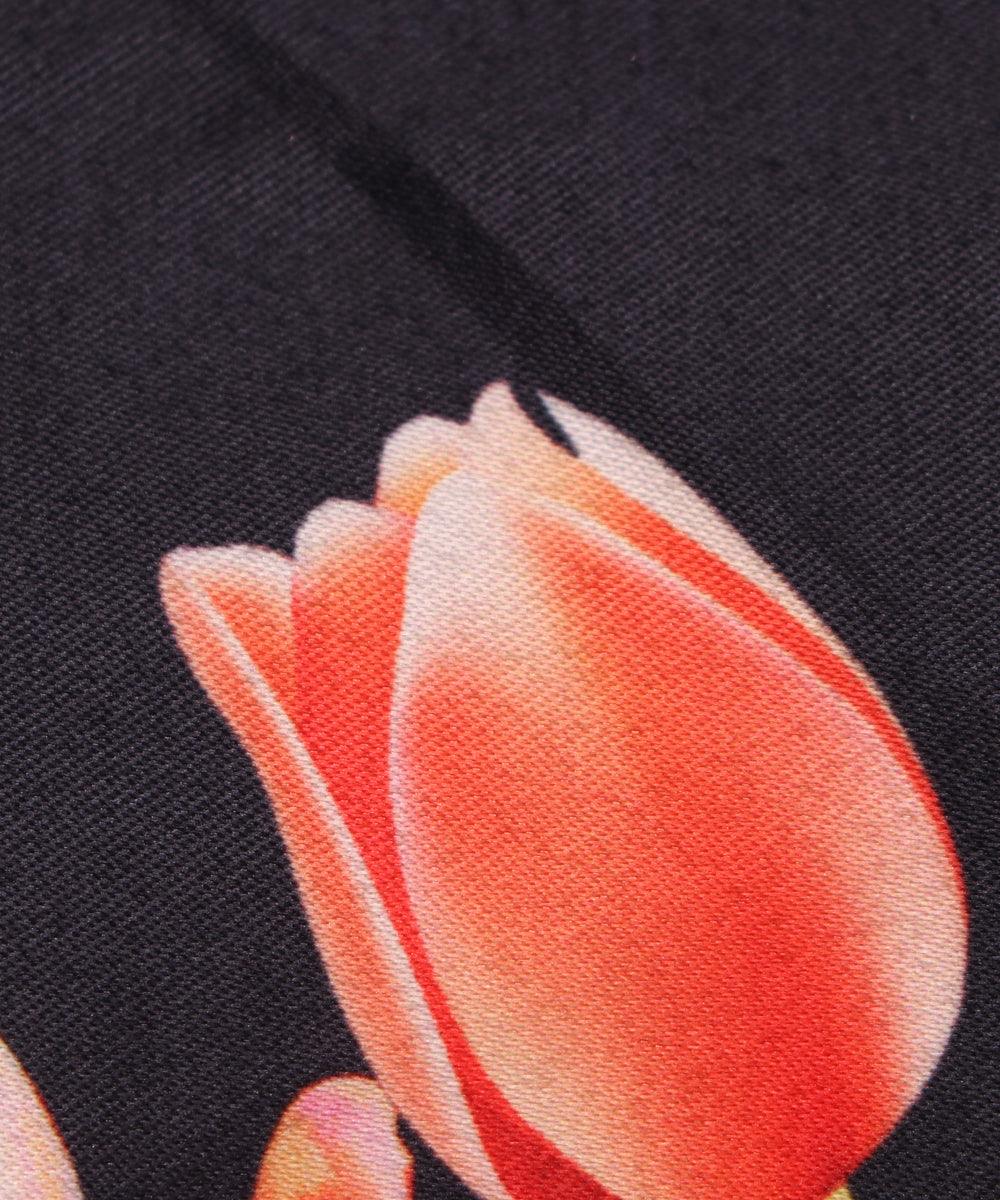 black and peach floral design satin moss fabric b100 3905