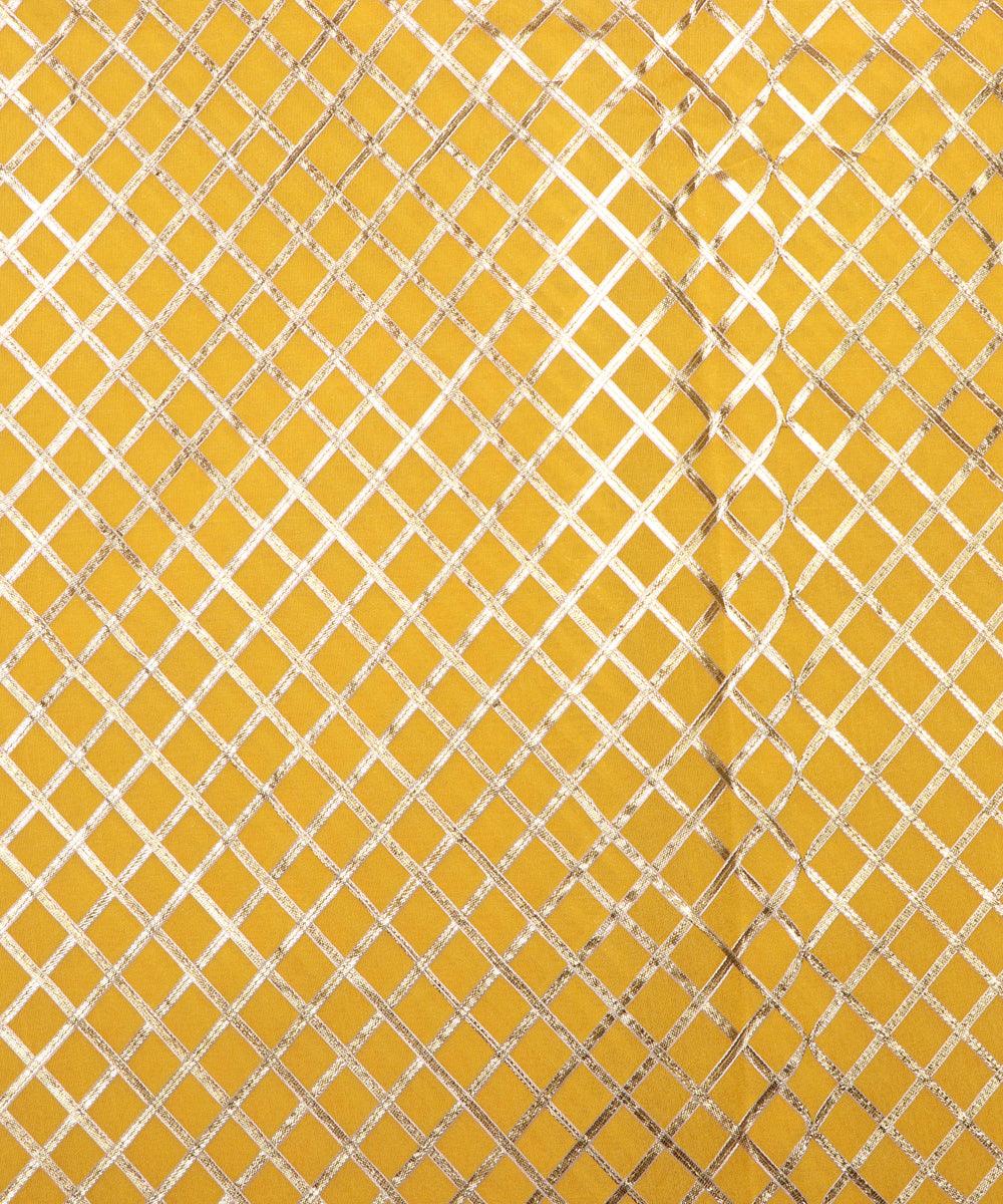 light yellow checks pattern gotta raw silk fabric